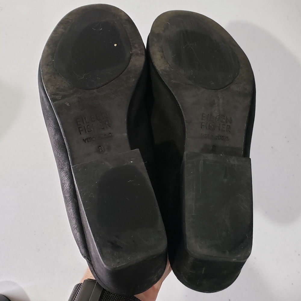 Eileen Fisher Katniss Nubuck Leather Block Heel Mules - Picture 4 of 5